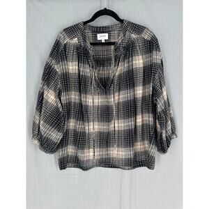 Joie Top Womens Medium Black Plaid Flannel Flowy Pullover Boho Bohemian Grunge